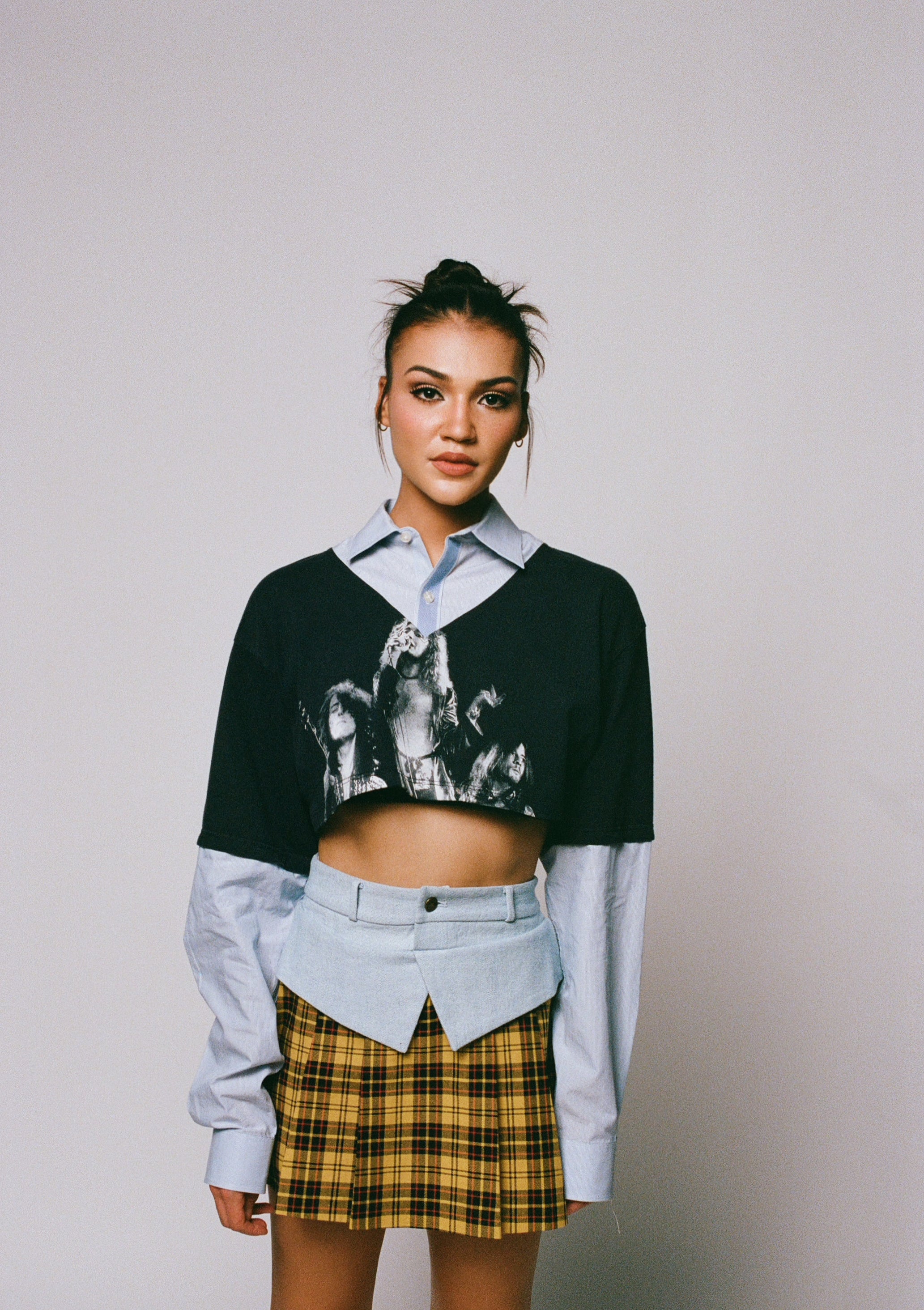 HEAVENLY BLUES Upcycled Long Sleeve Crop Top